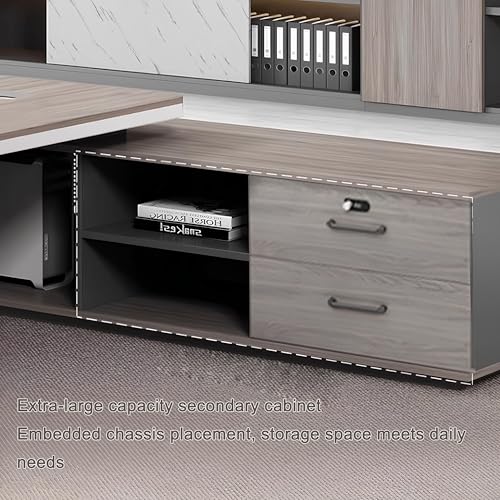 Modern L Shaped Executive Desk with Drawers & Dual Storage Cabinets, view 6