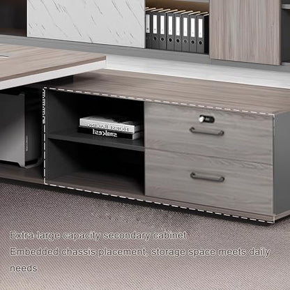 Modern L Shaped Executive Desk with Drawers & Dual Storage Cabinets, view 6