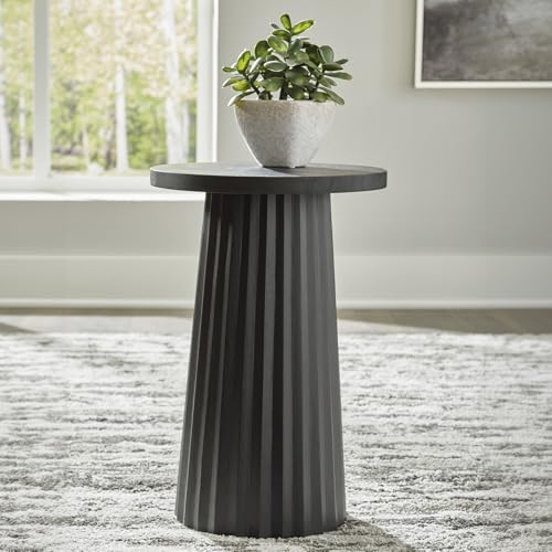 Signature Design by Ashley Ceilby Contemporary Accent Table with Fluted Base Design Wire-Brushed Effect, Solid Wood Construction, Black, 14" W x 14" D x 21.13" H