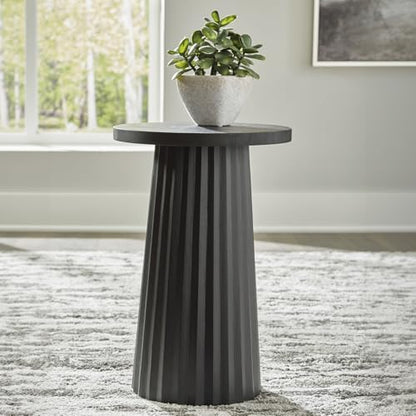 Signature Design by Ashley Ceilby Contemporary Accent Table with Fluted Base Design Wire-Brushed Effect, Solid Wood Construction, Black, 14" W x 14" D x 21.13" H