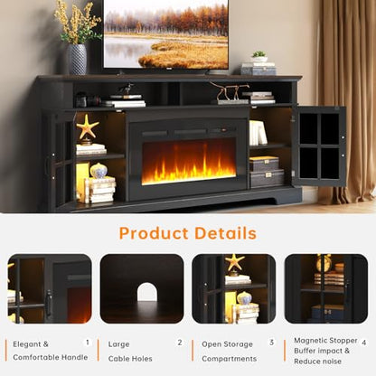 70" TV Stand with Electric Fireplace, view 5