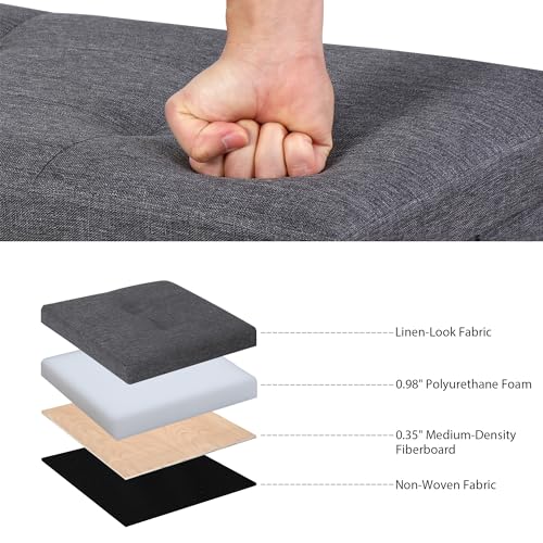 43 Inches Folding Storage Ottoman Bench, Ottoman Foot Rest, Storage Chest, 660 lbs Load Capacity, End of Bed Bench with Divider for Living Room, Bedroom, Entryway, Linen Fabric, Dark Grey