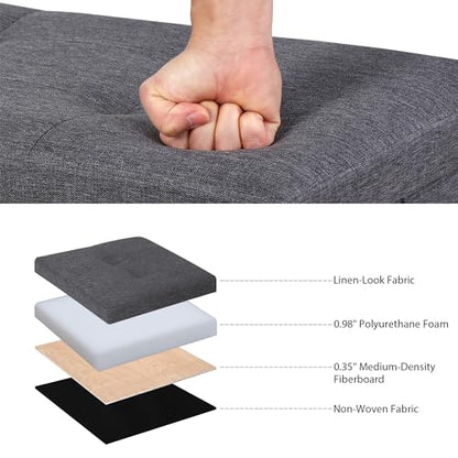 43 Inches Folding Storage Ottoman Bench, Ottoman Foot Rest, Storage Chest, 660 lbs Load Capacity, End of Bed Bench with Divider for Living Room, Bedroom, Entryway, Linen Fabric, Dark Grey