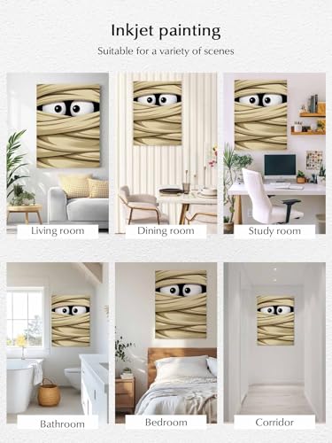 NuYeBiofx Halloween Scary Ghost Eyes Canvas Wall Art Prints,30"x20" Framed Picture Artwork Funny Eyeball Bandage Art Printed Canvas Oil Painting for Living Room Bedroom Office,Ready to Hang
