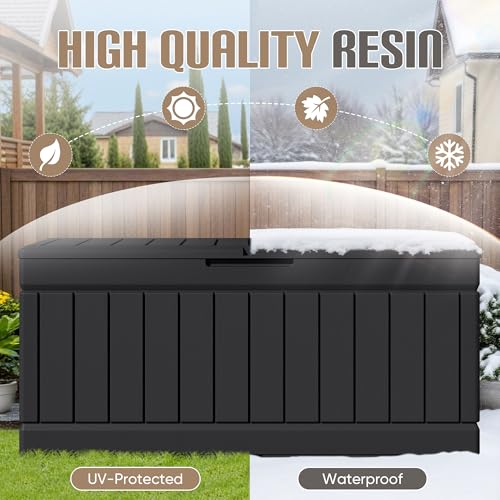 78 Gallon Outdoor Deck Box Large Resin Storage Box for Patio Furniture Cushions and Garden Tools (Black)