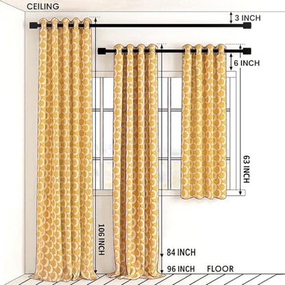 Thermal Insulated Window Room Grommet Curtain Drapes for Bedroom and Living Room, Set of 2 Panels, W52 x L63 inch,Yellow Geo Patten in White