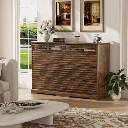 52"W Walnut 8 Drawer Dresser with LED Lights Fluted Dresser for Bedroom, view 5