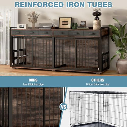 86.6" Double Dog Crate Furniture for 2 Dogs, view 7