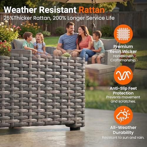 Patio Furniture Set, Wicker Outside Outdoor Furniture for All Weather, Patio Sofa with High Backrest Support and Wide Armrest for Backyard, Balcony, Deck, Porch, Navy Blue