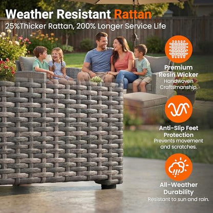 Patio Furniture Set, Wicker Outside Outdoor Furniture for All Weather, Patio Sofa with High Backrest Support and Wide Armrest for Backyard, Balcony, Deck, Porch, Navy Blue