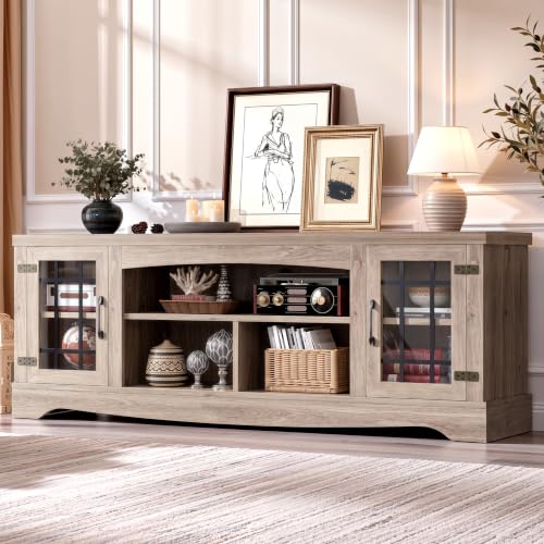 Farmhouse TV Stand for 75 Inch TV, Light Rustic Oak, view 4