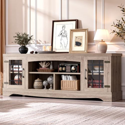 Farmhouse TV Stand for 75 Inch TV, Light Rustic Oak, view 4