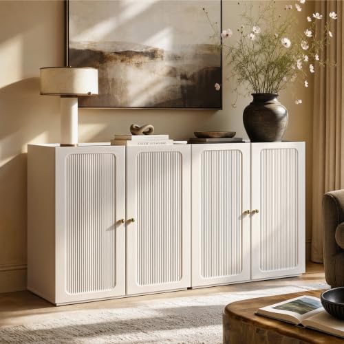 31.5" Flutted Sideboard Buffet Cabinet with Storage, White, view 4