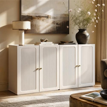 31.5" Flutted Sideboard Buffet Cabinet with Storage, White, view 4