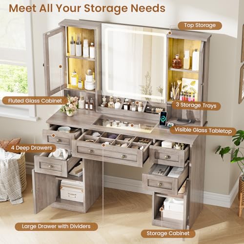 Vanity Desk with LED Mirror & 3 Color Modes, view 7