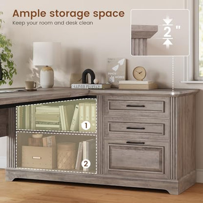 Farmhouse 61" Executive Office Desk with Drawers for Home Office, view 5