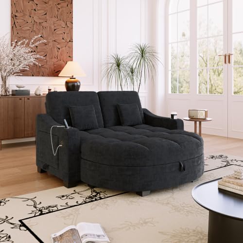 60" Loveseat Sofa Bed with Storage Ottoman and Plush Foam, view 8