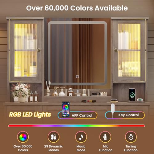 Vanity Desk with LED Mirror & 3 Color Modes, view 5