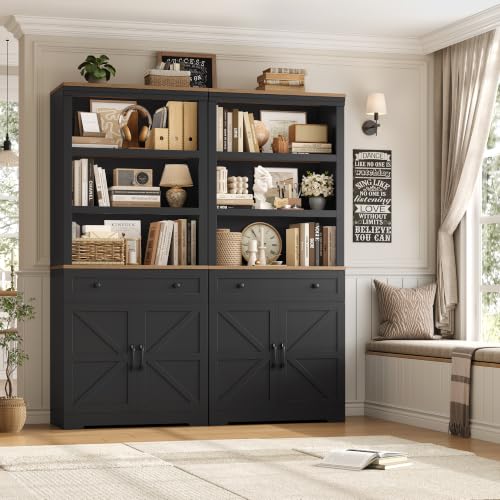72"H Bookshelf with Storage, Tall Bookcase with Deep Cabinet, Black, view 5