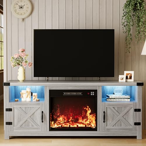 58 Inch LED Fireplace TV Stand for TVs up to 65 Inch, Gray Wash, view 2