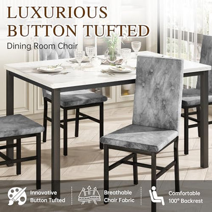 Dining Table Set for 4, Faux Marble Small Kitchen Table Chairs Set of 4 with Luxurious Button Tufted Dinner Chairs for Kitchen and Dining