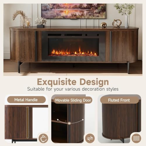 Luxury Fluted TV Stand with Fireplace, 70 inch, Wanlut, view 7