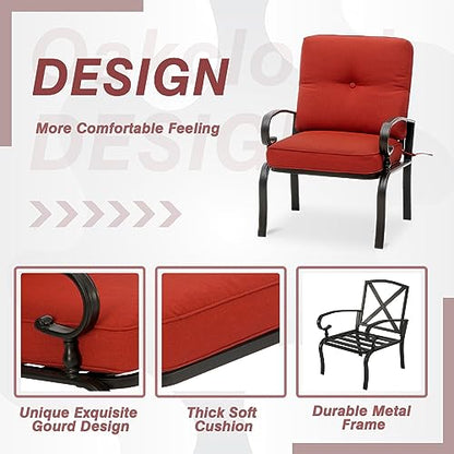 2 Piece Outdoor Furniture Patio Bistro Chairs Metal Dining Furniture Set, All-Weather Garden Seating Chair (Red)