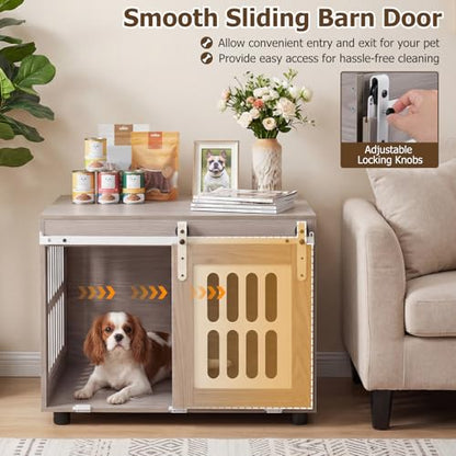 Farmhouse Wooden Dog Crate Furniture with Sliding Barn Door, view 6