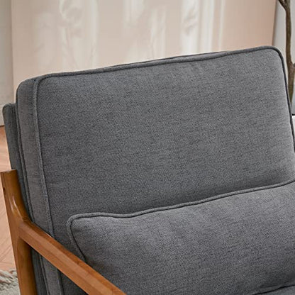Accent Chair Mid-Century Modern Chair with Pillow Linen Fabric Upholstered Lounge Arm Chair with Solid Wood Frame & Soft Cushion for Living Room, Bedroom, Balcony, Gray