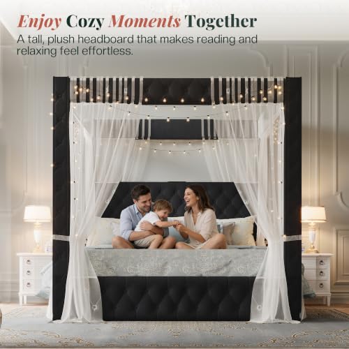 Queen Velvet Bed with Black Headboard, view 4