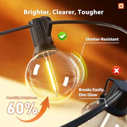 100FT Outdoor String Lights G40 with Remote, 54 LED Shatterproof Bulbs, view 5