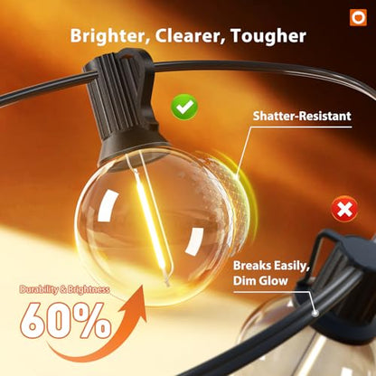100FT Outdoor String Lights G40 with Remote, 54 LED Shatterproof Bulbs, view 5