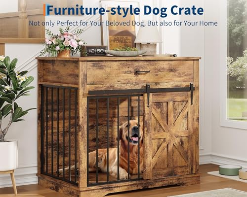 Dog Crate Furniture, 37.8" Large Dog Kennel Indoor with Sliding Barn Door, view 5