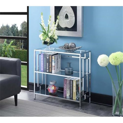 Town Square Chrome 3 Tier Bookcase, Clear Glass / Chrome Frame