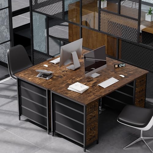 47 Inch Computer Desk with 8 Fabric Drawers PC Gaming Desk Home Office Study Work Writing Table for Bedroom Vintage