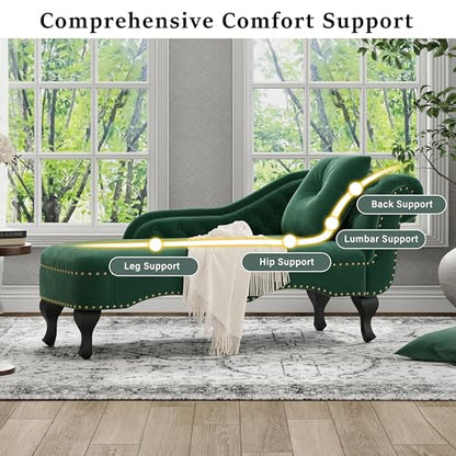 62'' Velvet Chaise Lounge Indoor with 1 Pillow and Nailhead Trim, view 6