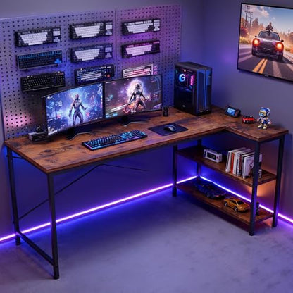47" L Shaped Computer Desk, Corner Desks with Storage Shelves, Brown, view 3