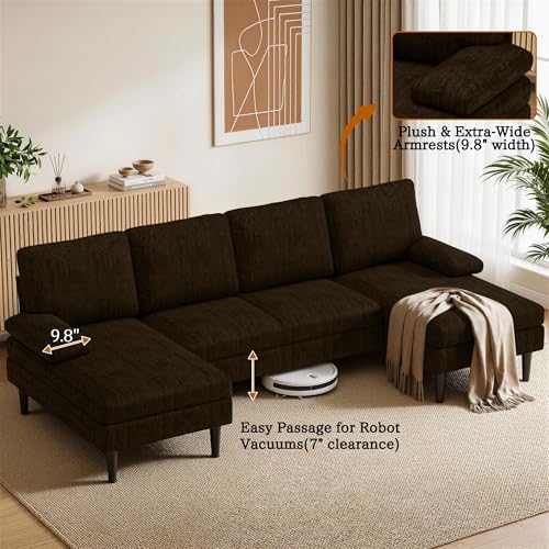 U-Shaped Sectional Couches for Living Room, 101 Inch Modern Modular Sofa with Double Chaise Lounge, Comfy Chenille Fabric 4-Seat Couch Set for Apartment, Brown