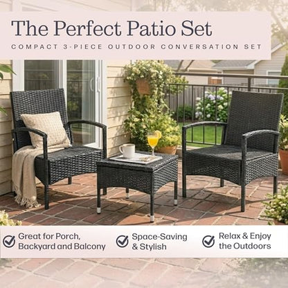 80-OUTD-WK-NCSHCHTBL, Gray Outdoor Patio Set ? 3-Piece Rattan Seating Combo with 2 Chairs and Table for Deck, Balcony, or Front Porch Furniture