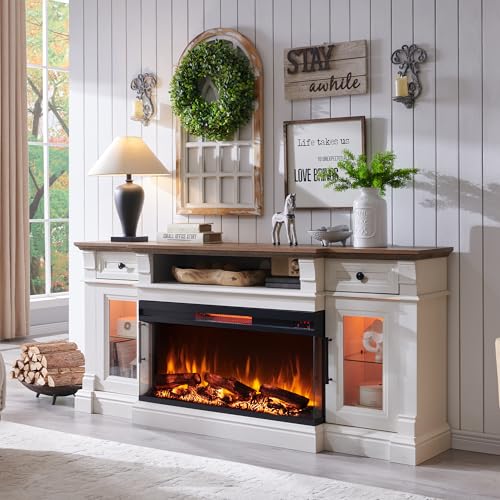 70" Fireplace TV Stand with 36" 3-Sided Glass Electric Fireplace, view 7