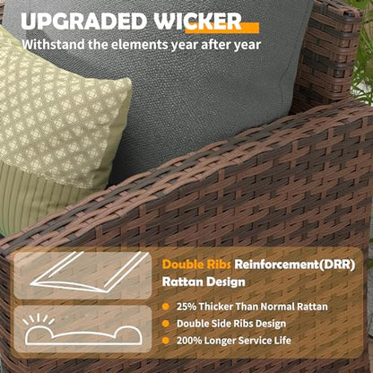 Outdoor Patio Furniture Set with 44" Fire Pit Table, 6 Pieces Sectional Conversation Sets, All-Weather Wicker Rattan Sofa Ottoman with 4" Thick Cushion for Garden Backyard Deck, Dark Grey