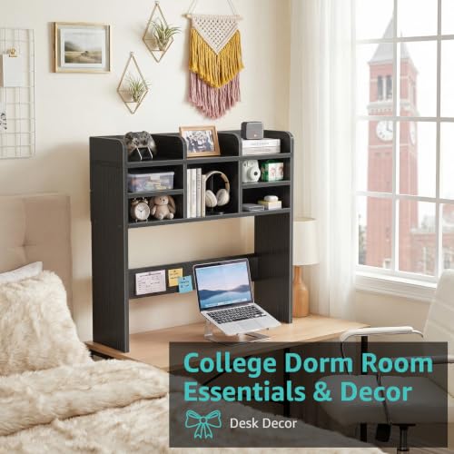 37" Black Desk Hutch Dorm Top Only with Sheves Felt Board for College, view 8