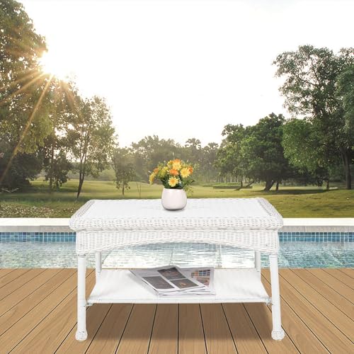 Jeco Carell Furniture Wicker Patio Furniture Coffee Table in White