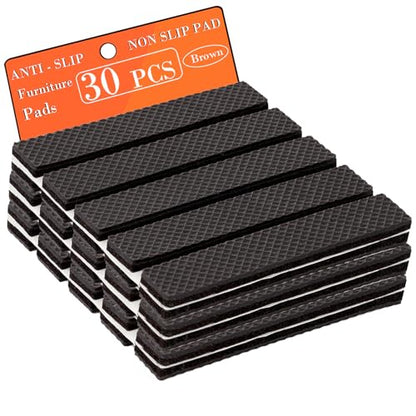 Non Slip Furniture Pads - Furniture Grippers for Hardwood Floors, 30 PCS Brown Non Skid Pads for Furniture Legs, Self Adhesive Rubber Furniture Floor Protectors - Keep Furniture in Place