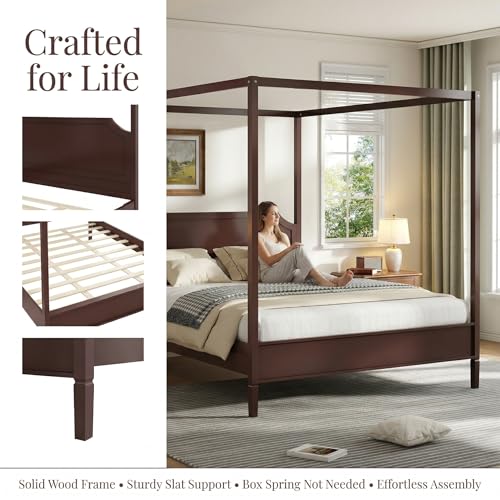 Modern Wooden Canopy Bed Frame with Headboard, view 5