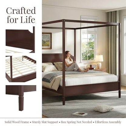 Modern Wooden Canopy Bed Frame with Headboard, view 5