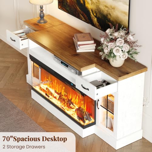 70" Fireplace TV Stand for TVs Up to 80" & Adjustable Shelves, White, view 4