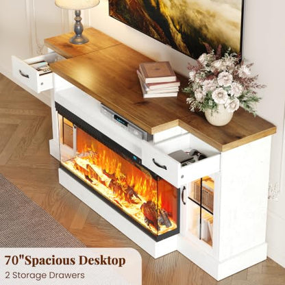 70" Fireplace TV Stand for TVs Up to 80" & Adjustable Shelves, White, view 4