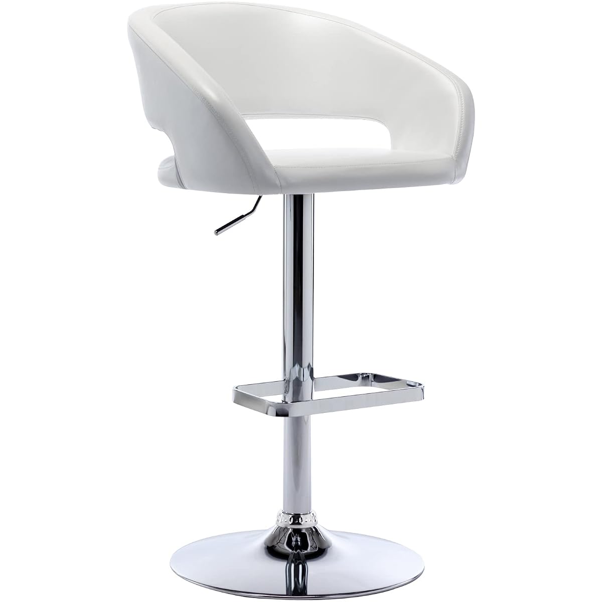 Adjustable Bar Stool with Hollow Back and Arms, Modern PU Leather Swivel Barstool, Airlift Counter Height Bar Chair for Kitchen Dining Room (Pearl White)