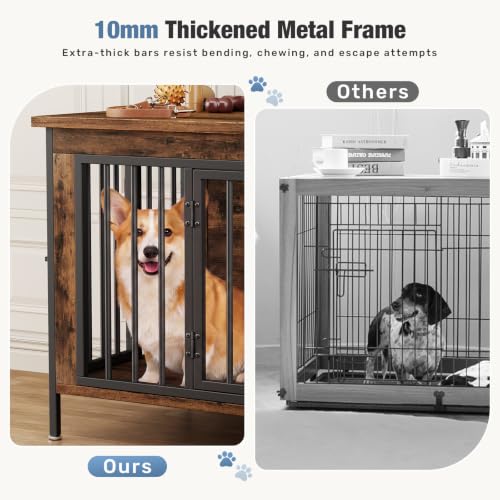 63" Dog Crate Furniture for 2 Dogs with Divider, Rustic Brown, view 6
